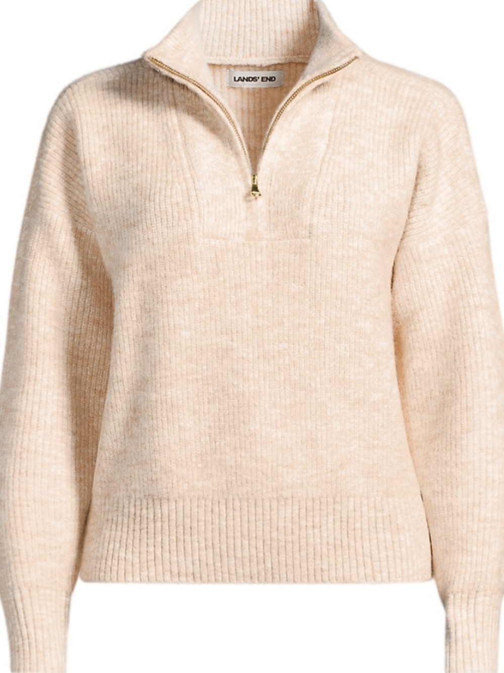 Lands' End Women's Cream Quarter-Zip Ribbed Sweater